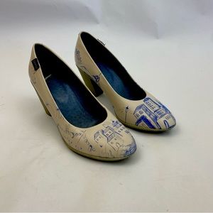 Camper Twins Toile Print Heels Color Blue&White SZ 39 US 8.5